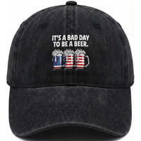 Beer American Flag 4th of July Washed Cotton Baseball Cap Bad Day to Be A Beer