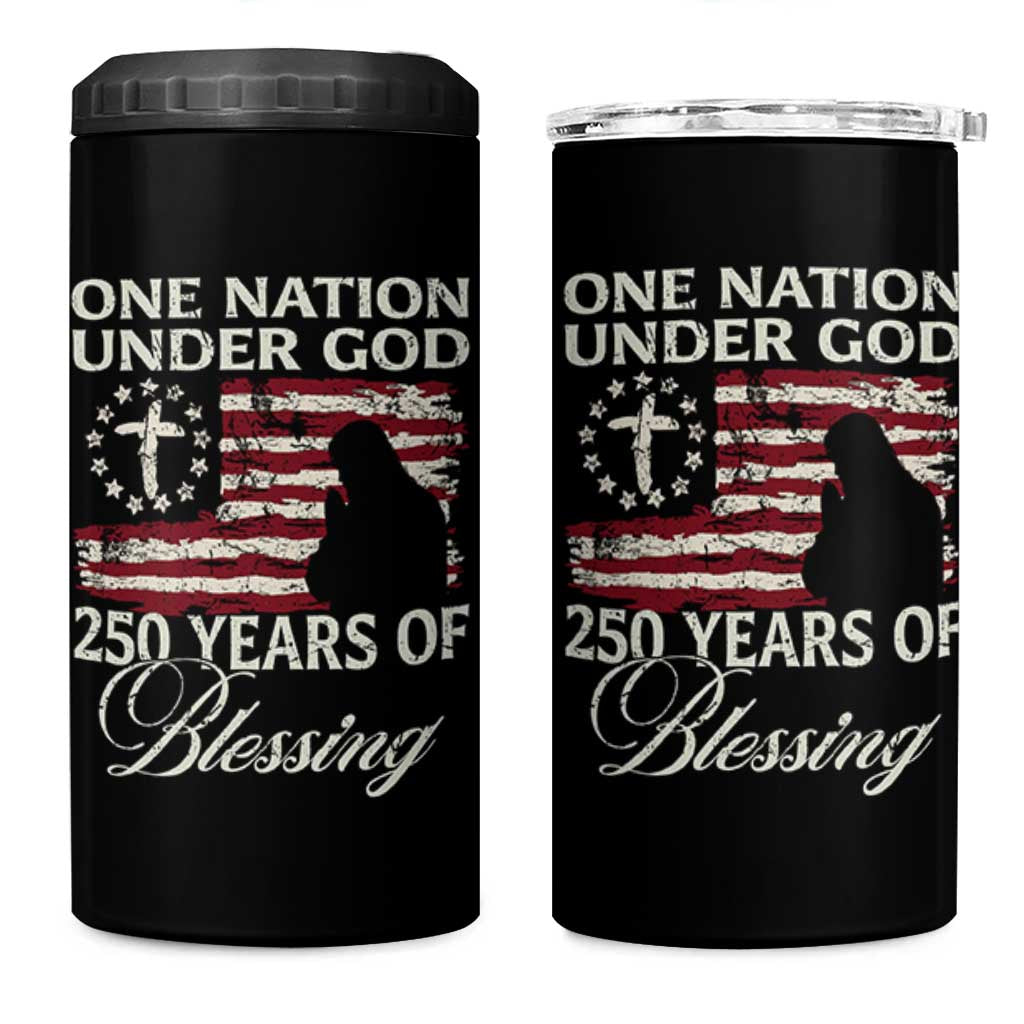 250th Anniversary USA 4 in 1 Can Cooler Tumbler One Nation Under God 250 Years Of Blessing