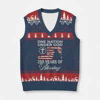 250th Anniversary USA V-Neck Knit Sweater Vest One Nation Under God 250 Years Of Blessing