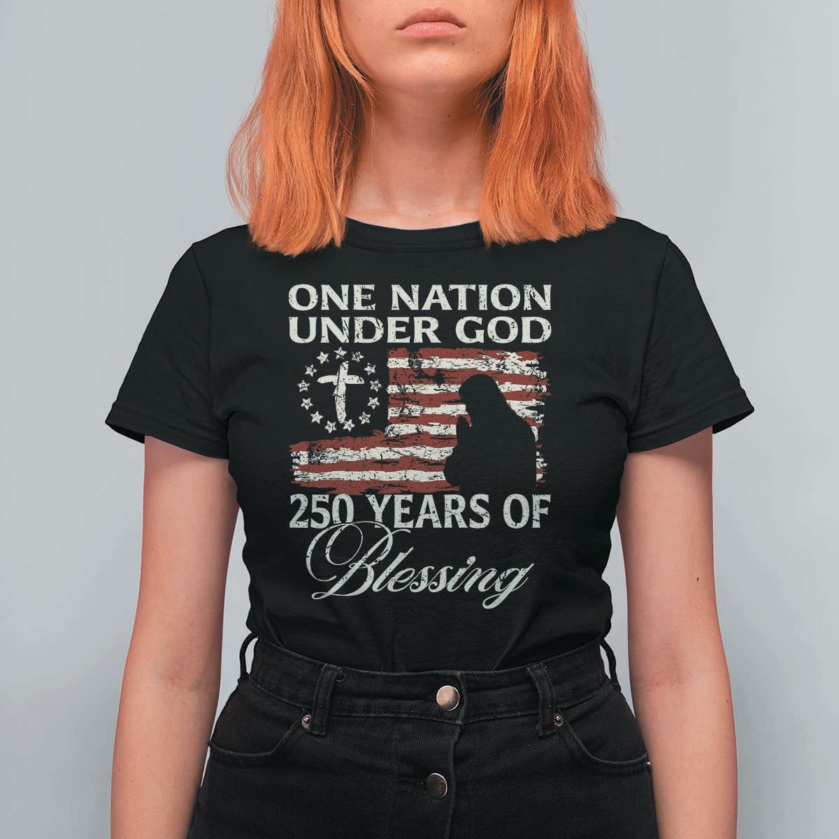 250th Anniversary USA T Shirt For Women One Nation Under God 250 Years Of Blessing
