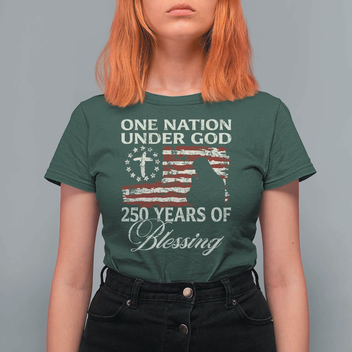 250th Anniversary USA T Shirt For Women One Nation Under God 250 Years Of Blessing