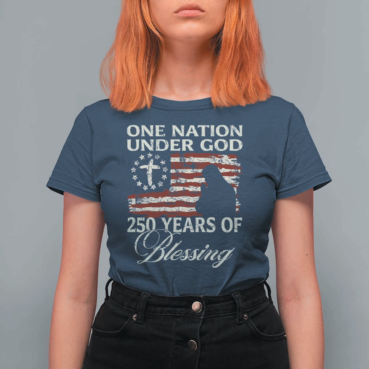 250th Anniversary USA T Shirt For Women One Nation Under God 250 Years Of Blessing