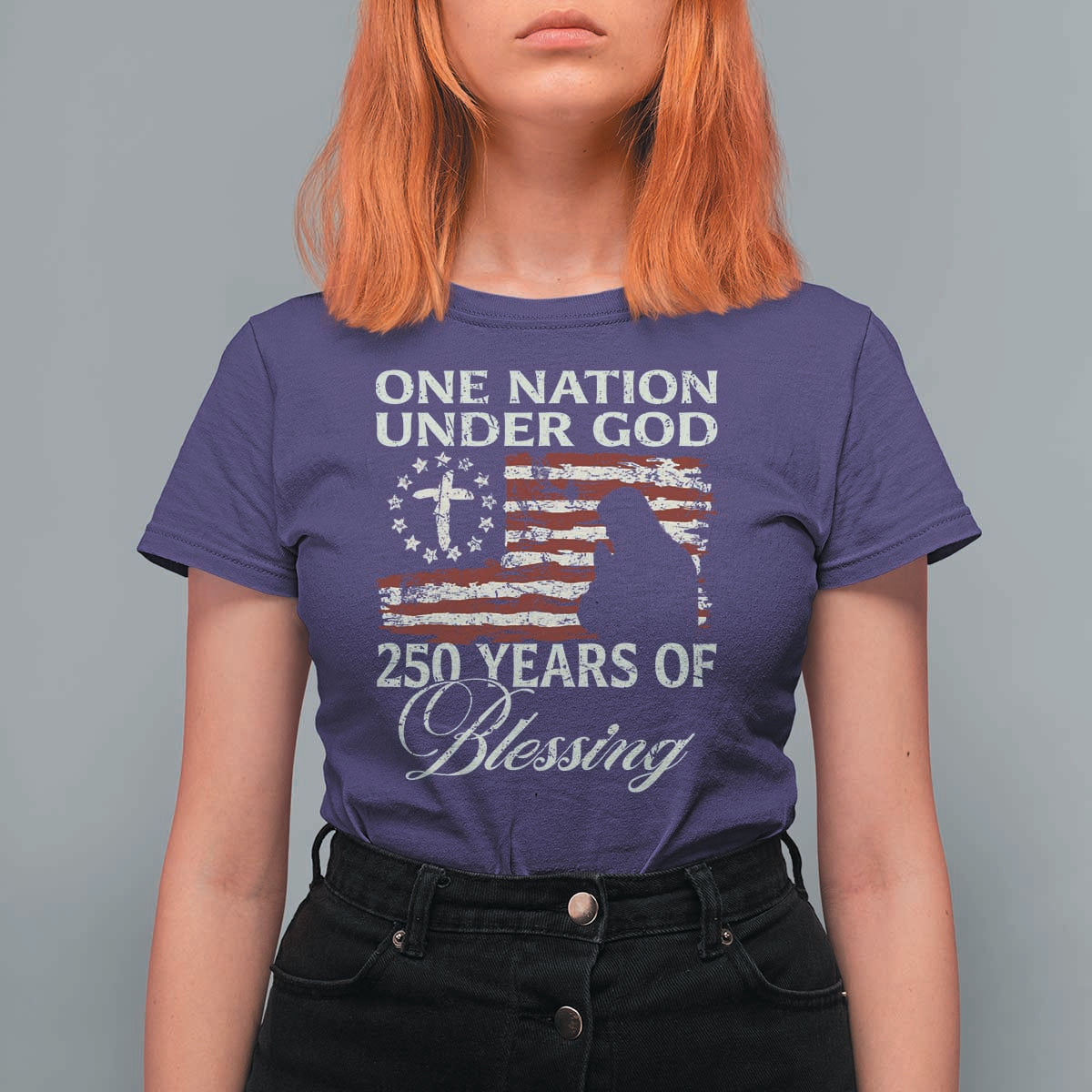 250th Anniversary USA T Shirt For Women One Nation Under God 250 Years Of Blessing