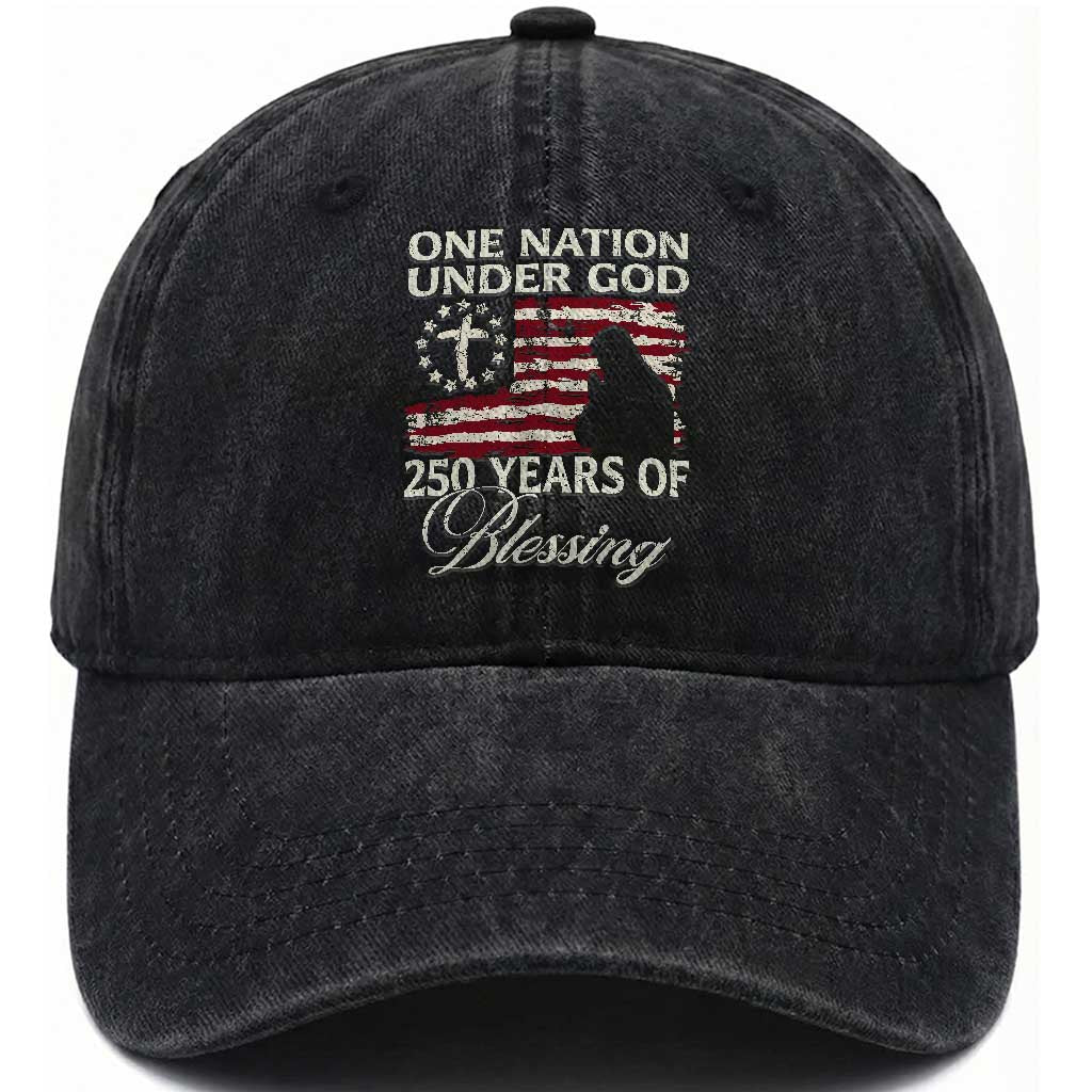 250th Anniversary USA Washed Cotton Baseball Cap One Nation Under God 250 Years Of Blessing
