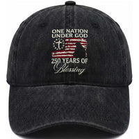 250th Anniversary USA Washed Cotton Baseball Cap One Nation Under God 250 Years Of Blessing