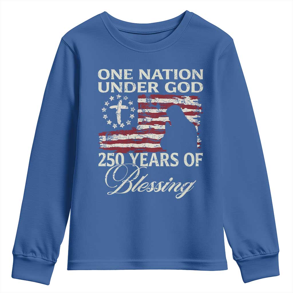 250th Anniversary USA Youth Sweatshirt One Nation Under God 250 Years Of Blessing