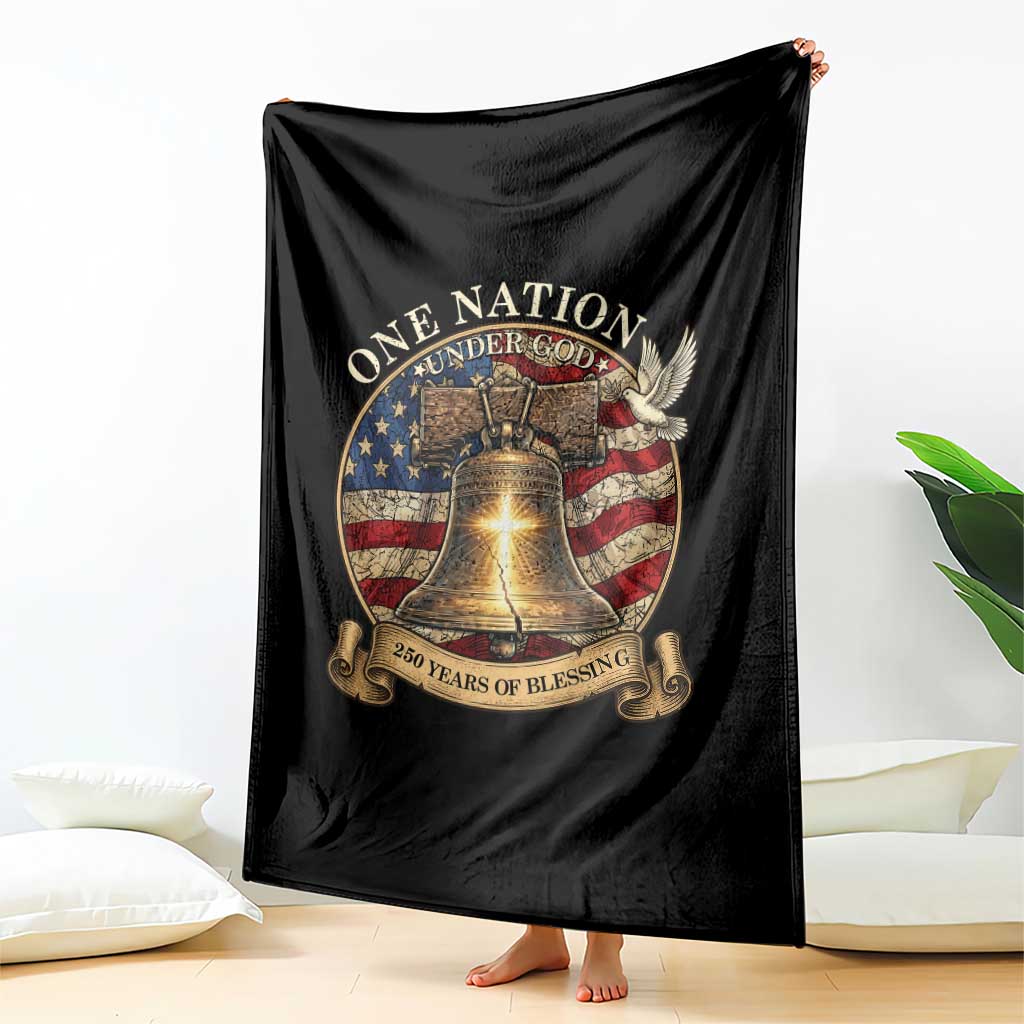 One Nation Under God 250 Years Of Blessing Throw Blanket Christian Cross Bald Eagle 4th of July