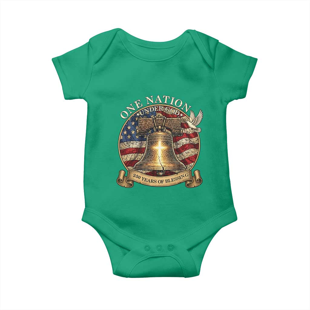 One Nation Under God 250 Years Of Blessing Baby Onesie Christian Cross Bald Eagle 4th of July