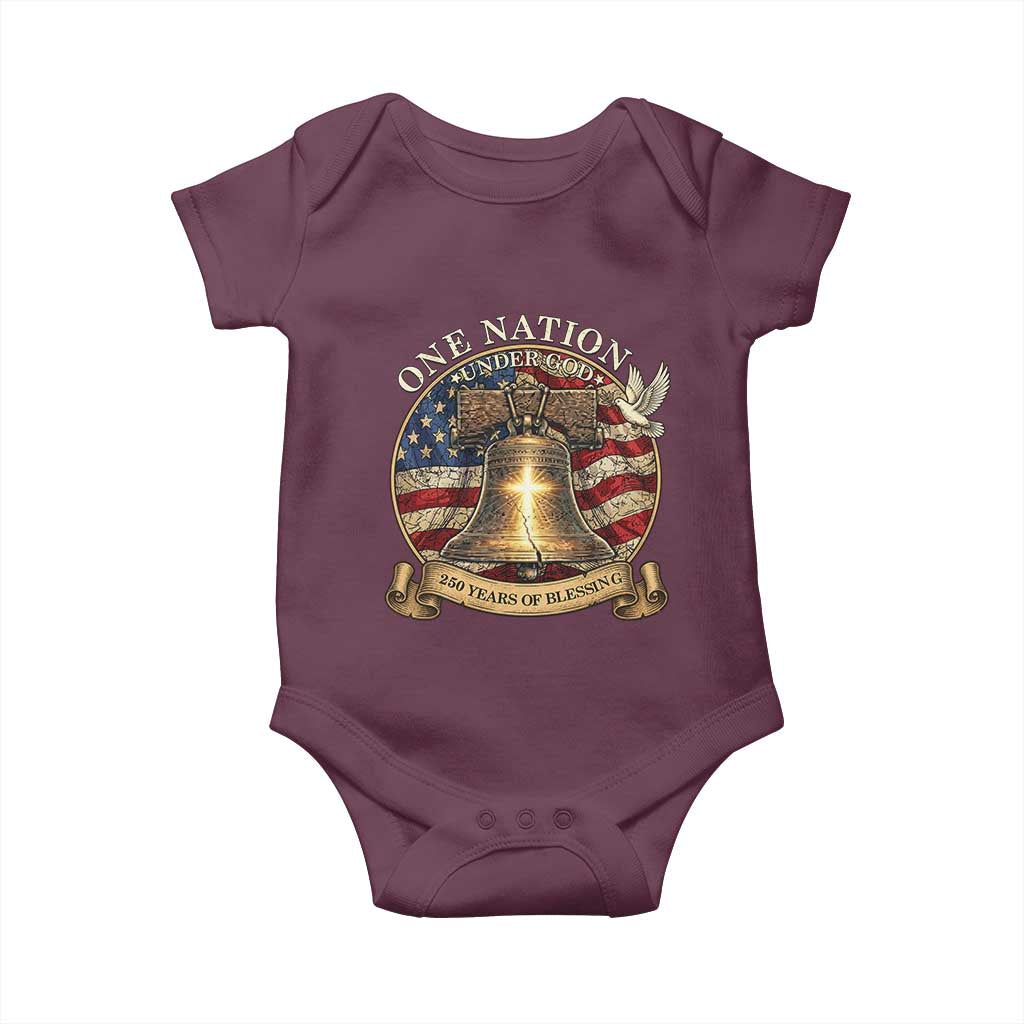One Nation Under God 250 Years Of Blessing Baby Onesie Christian Cross Bald Eagle 4th of July
