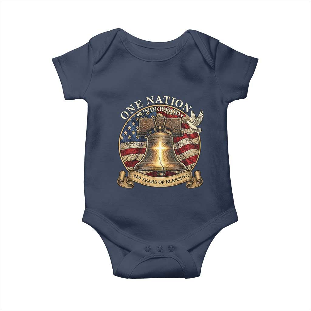 One Nation Under God 250 Years Of Blessing Baby Onesie Christian Cross Bald Eagle 4th of July