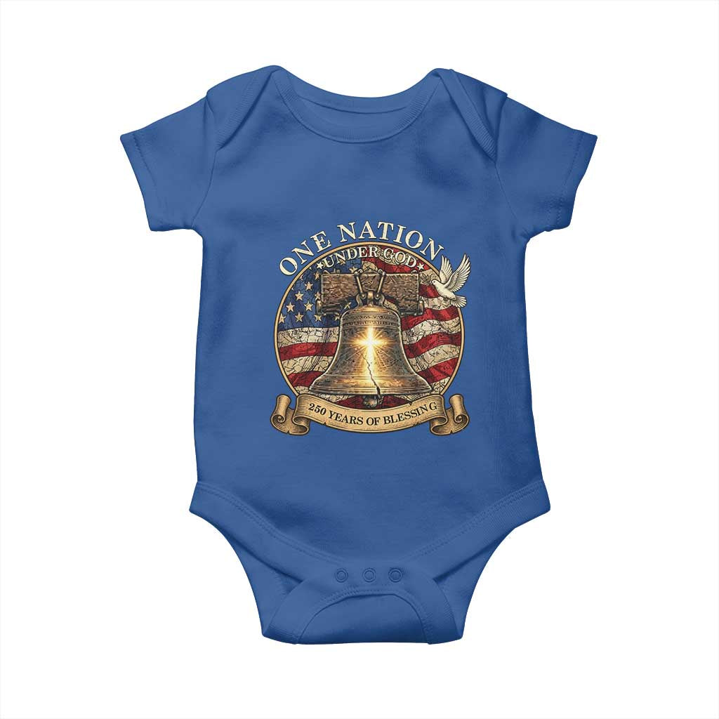 One Nation Under God 250 Years Of Blessing Baby Onesie Christian Cross Bald Eagle 4th of July