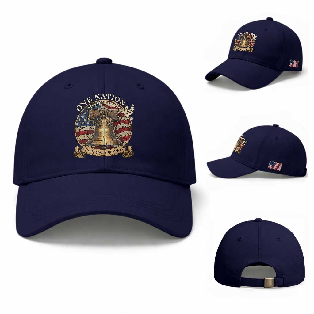 One Nation Under God 250 Years Of Blessing Baseball Cap Christian Cross Bald Eagle 4th of July