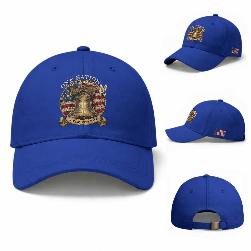 One Nation Under God 250 Years Of Blessing Baseball Cap Christian Cross Bald Eagle 4th of July