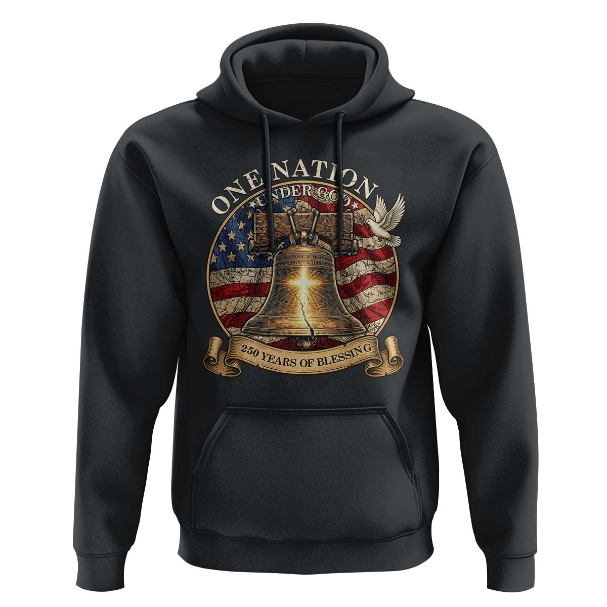 One Nation Under God 250 Years Of Blessing Hoodie Christian Cross Bald Eagle 4th of July