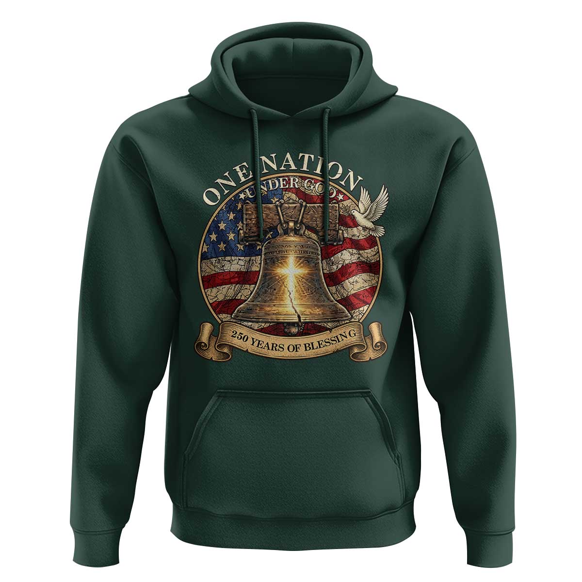 One Nation Under God 250 Years Of Blessing Hoodie Christian Cross Bald Eagle 4th of July