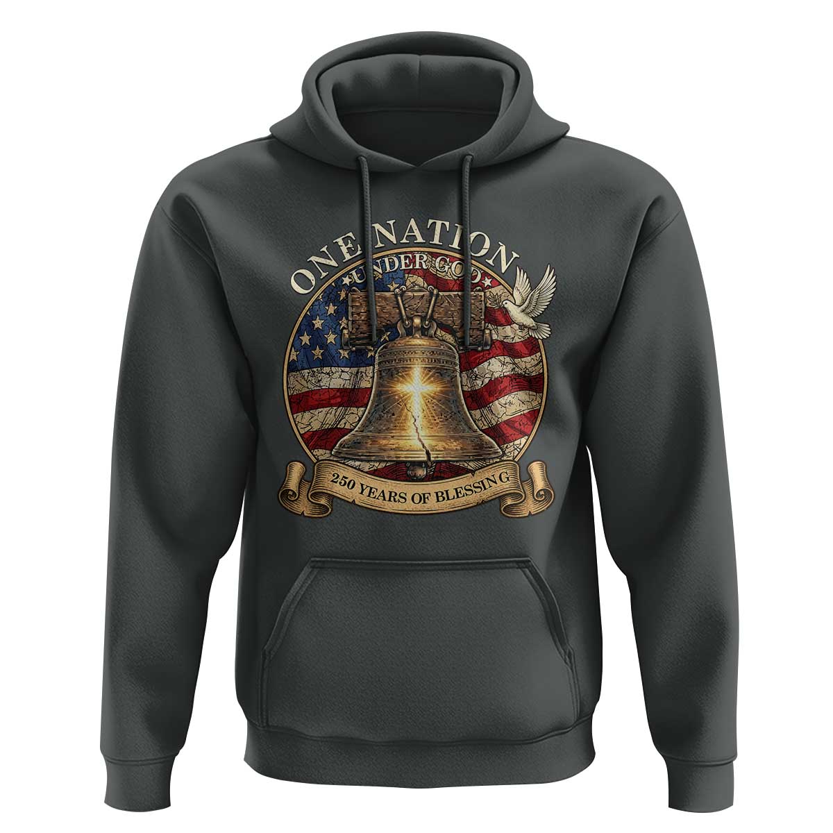 One Nation Under God 250 Years Of Blessing Hoodie Christian Cross Bald Eagle 4th of July