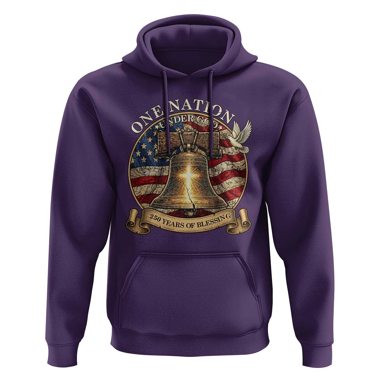 One Nation Under God 250 Years Of Blessing Hoodie Christian Cross Bald Eagle 4th of July