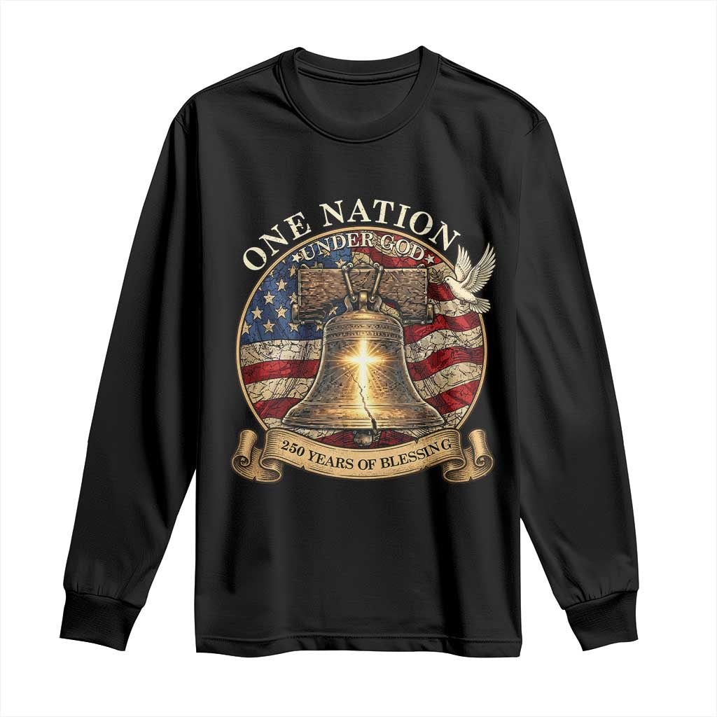 One Nation Under God 250 Years Of Blessing Long Sleeve Shirt Christian Cross Bald Eagle 4th of July