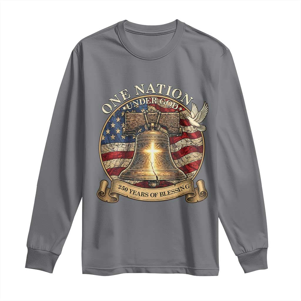 One Nation Under God 250 Years Of Blessing Long Sleeve Shirt Christian Cross Bald Eagle 4th of July