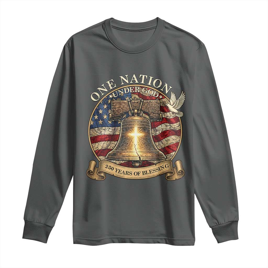 One Nation Under God 250 Years Of Blessing Long Sleeve Shirt Christian Cross Bald Eagle 4th of July