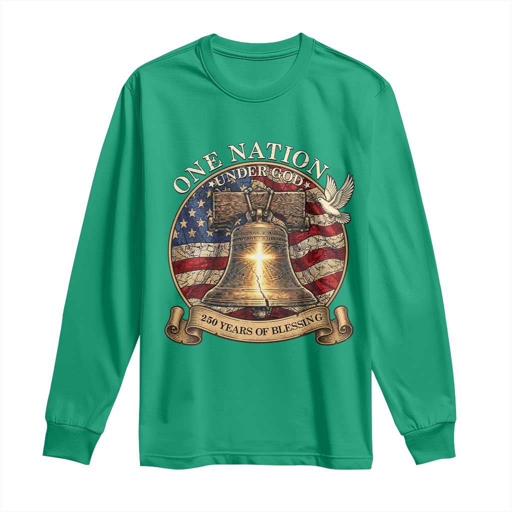 One Nation Under God 250 Years Of Blessing Long Sleeve Shirt Christian Cross Bald Eagle 4th of July