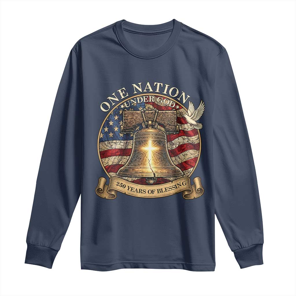 One Nation Under God 250 Years Of Blessing Long Sleeve Shirt Christian Cross Bald Eagle 4th of July