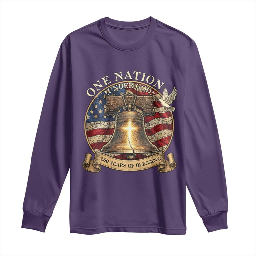 One Nation Under God 250 Years Of Blessing Long Sleeve Shirt Christian Cross Bald Eagle 4th of July