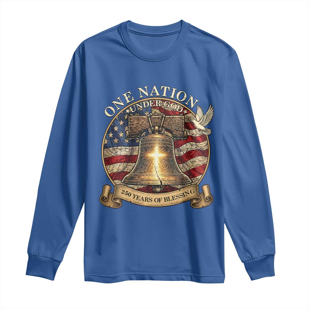 One Nation Under God 250 Years Of Blessing Long Sleeve Shirt Christian Cross Bald Eagle 4th of July