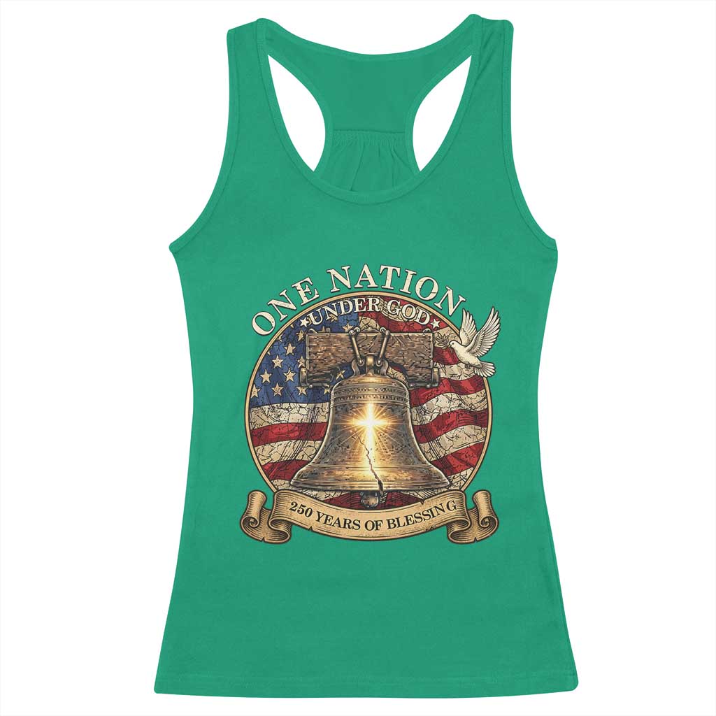 One Nation Under God 250 Years Of Blessing Racerback Tank Top Christian Cross Bald Eagle 4th of July