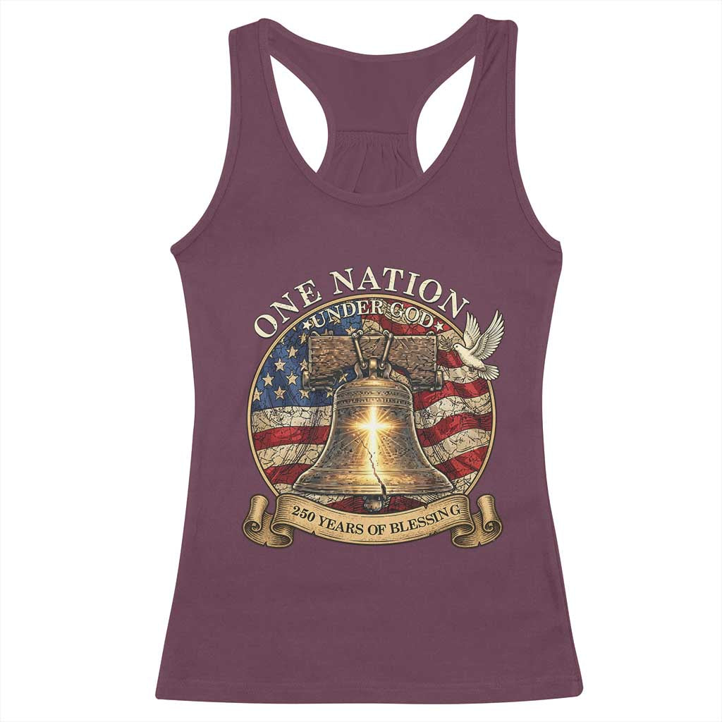 One Nation Under God 250 Years Of Blessing Racerback Tank Top Christian Cross Bald Eagle 4th of July
