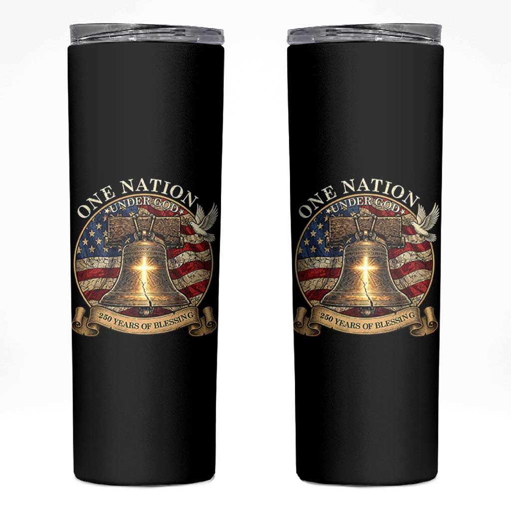 One Nation Under God 250 Years Of Blessing Skinny Tumbler Christian Cross Bald Eagle 4th of July