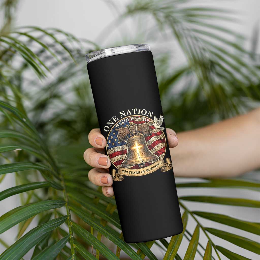 One Nation Under God 250 Years Of Blessing Skinny Tumbler Christian Cross Bald Eagle 4th of July