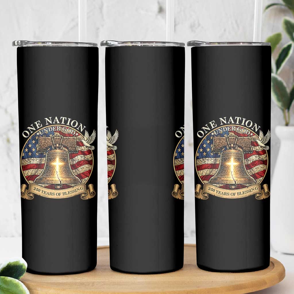 One Nation Under God 250 Years Of Blessing Skinny Tumbler Christian Cross Bald Eagle 4th of July