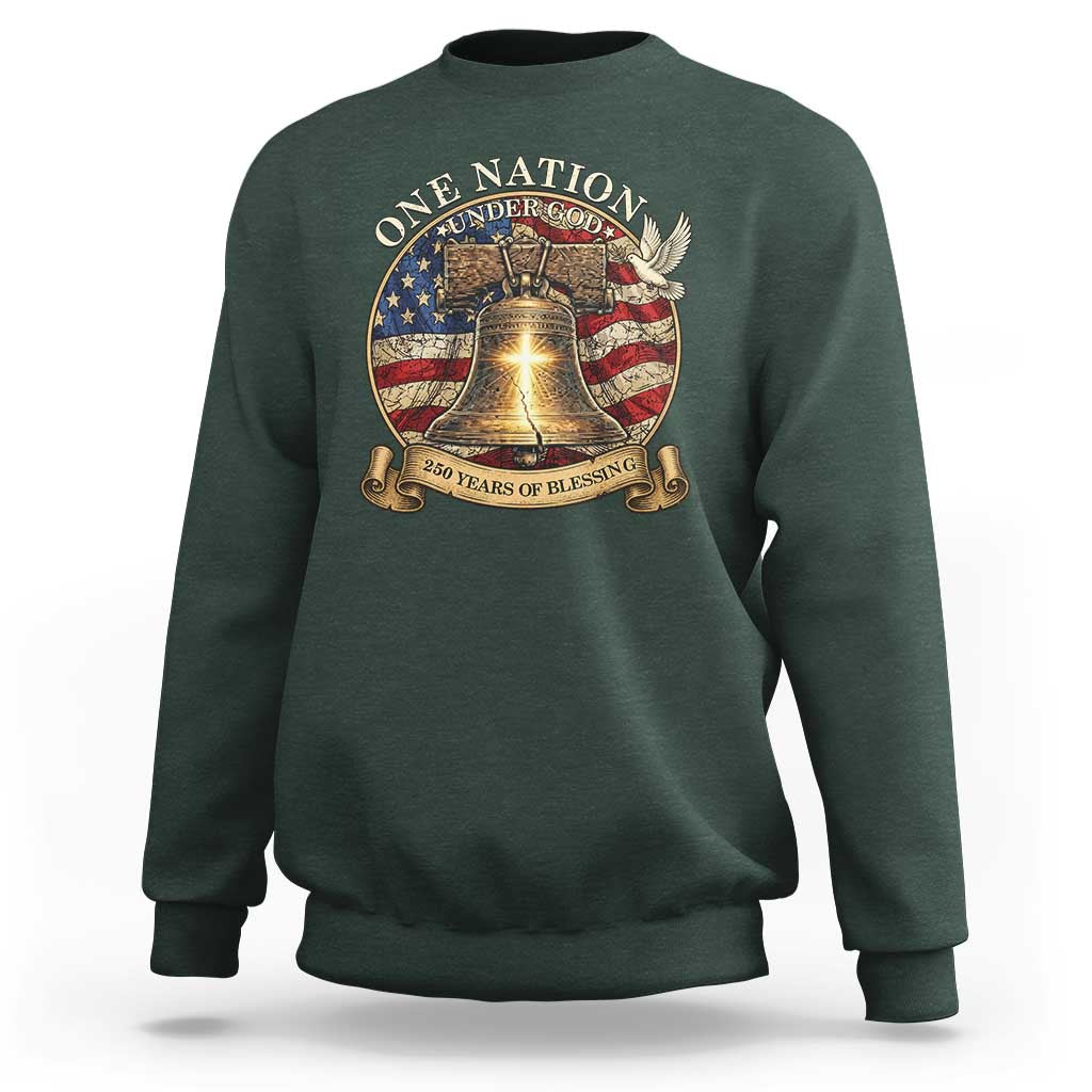 One Nation Under God 250 Years Of Blessing Sweatshirt Christian Cross Bald Eagle 4th of July
