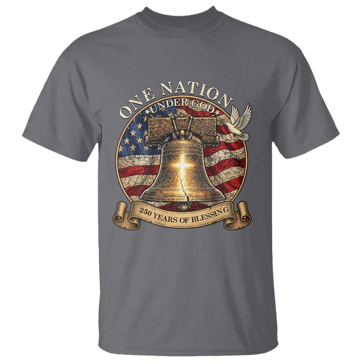 One Nation Under God 250 Years Of Blessing T Shirt Christian Cross Bald Eagle 4th of July