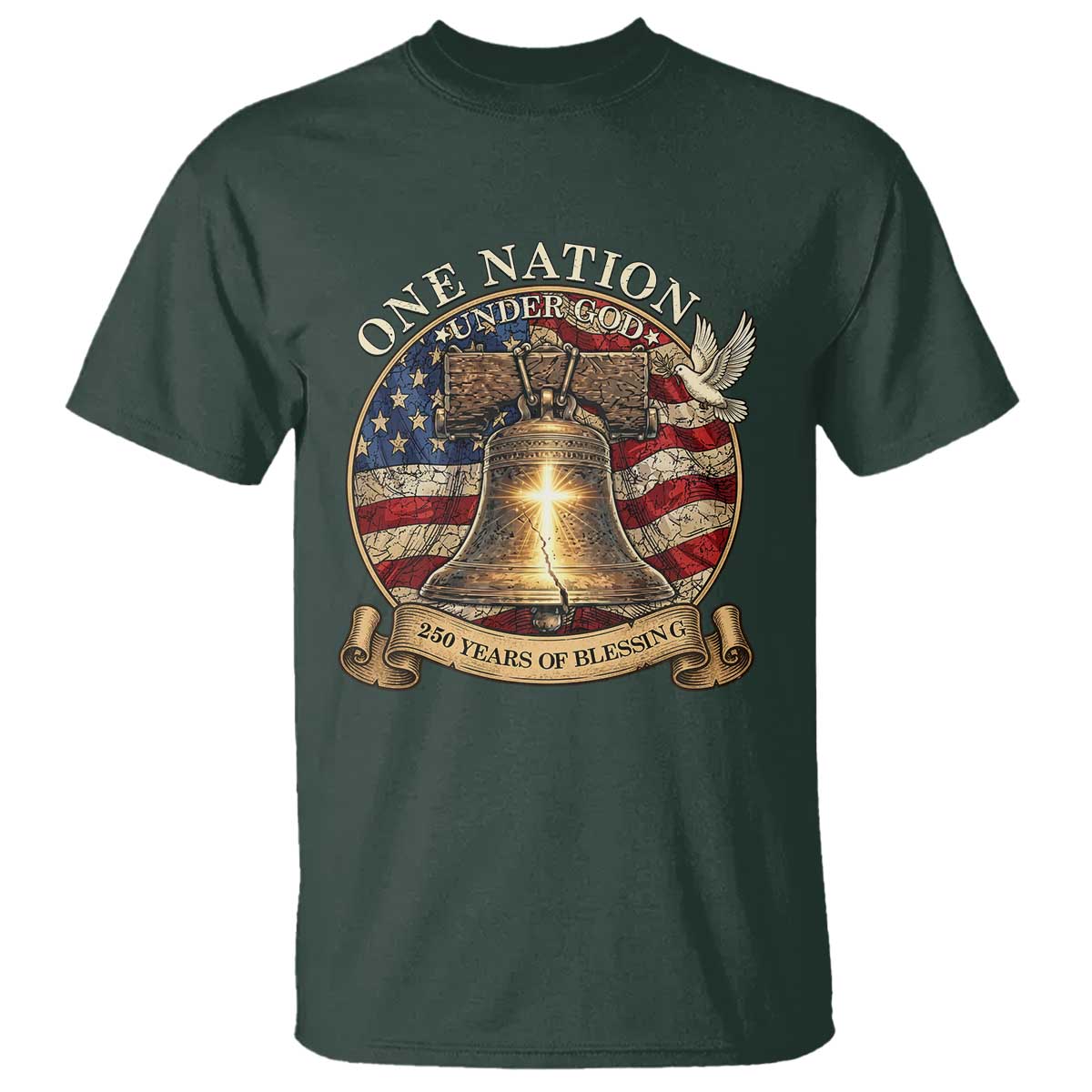 One Nation Under God 250 Years Of Blessing T Shirt Christian Cross Bald Eagle 4th of July
