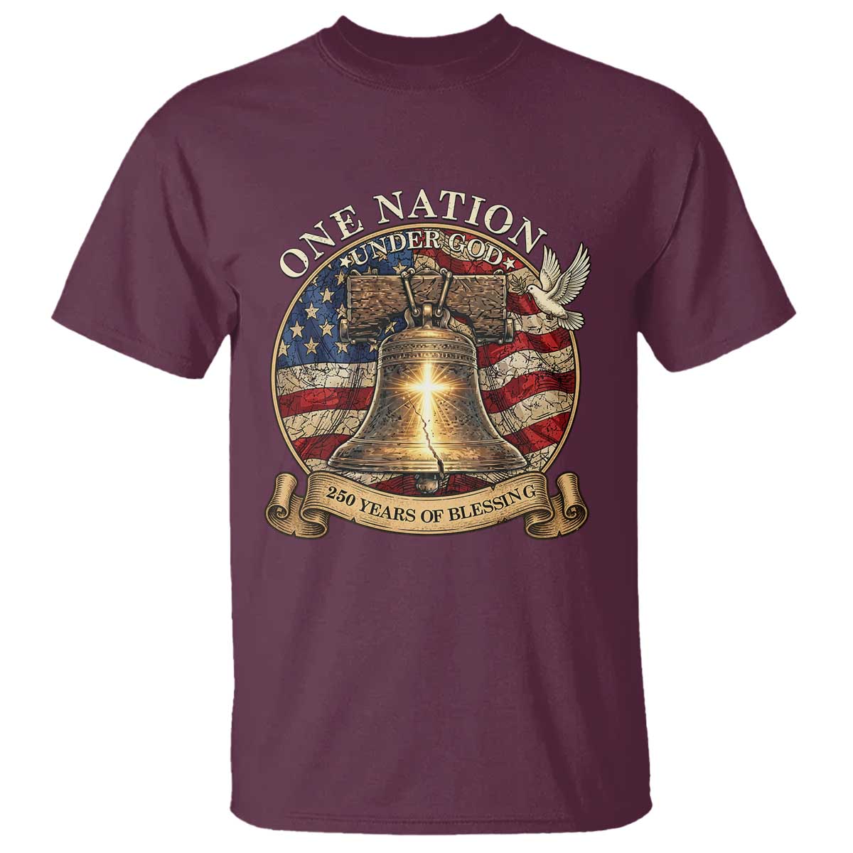 One Nation Under God 250 Years Of Blessing T Shirt Christian Cross Bald Eagle 4th of July