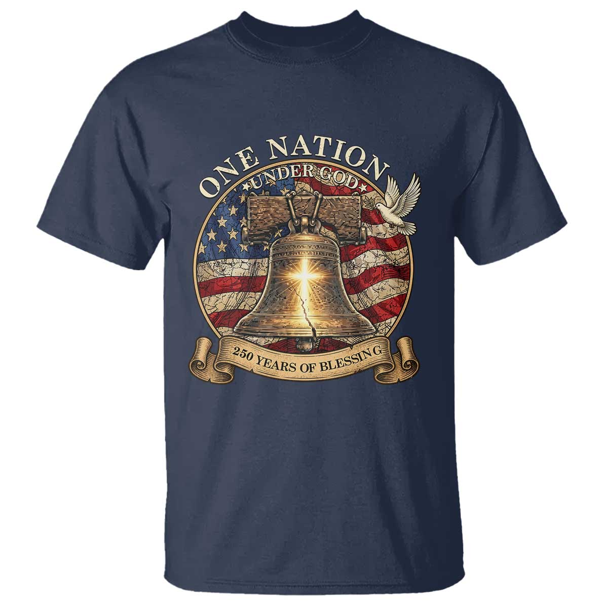 One Nation Under God 250 Years Of Blessing T Shirt Christian Cross Bald Eagle 4th of July