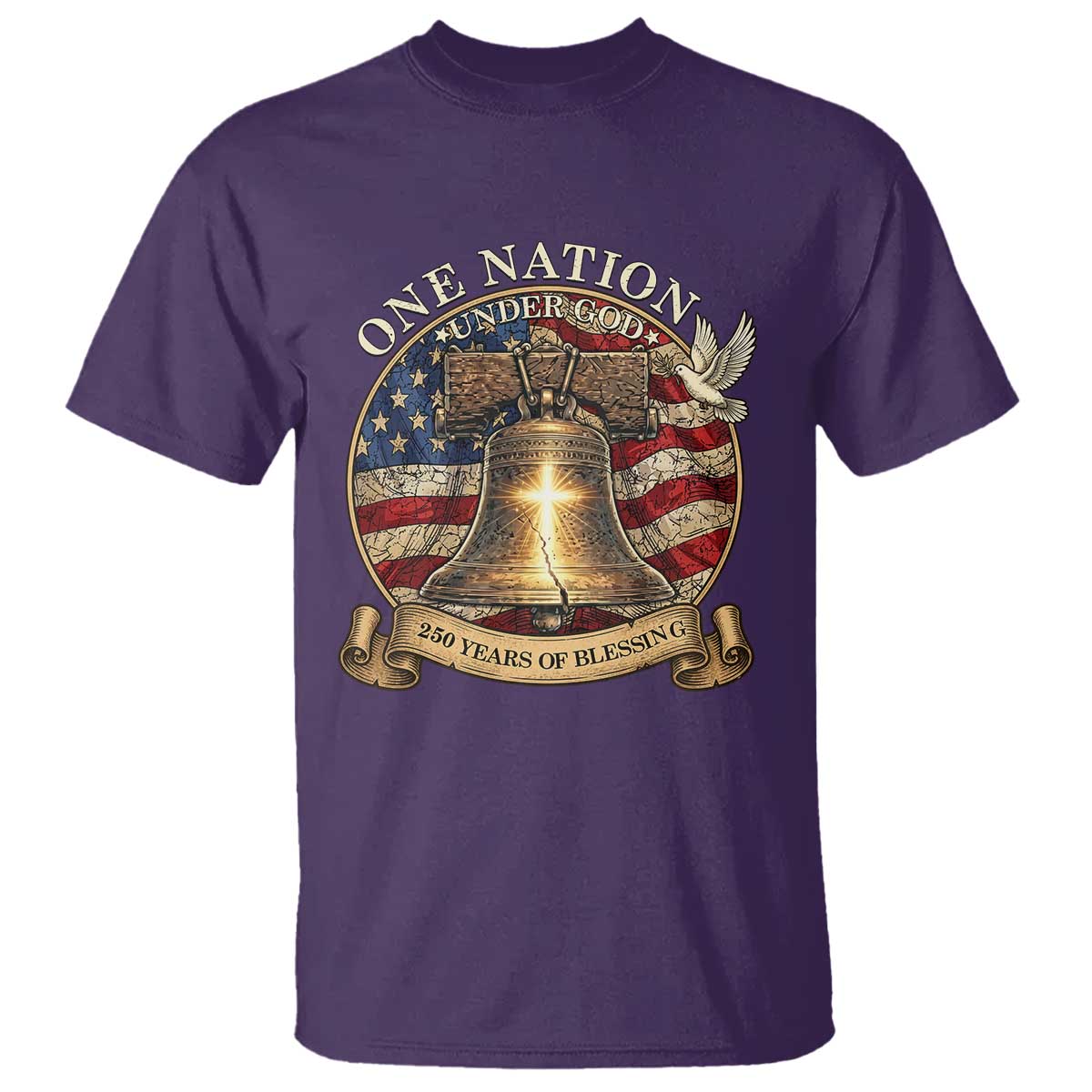 One Nation Under God 250 Years Of Blessing T Shirt Christian Cross Bald Eagle 4th of July