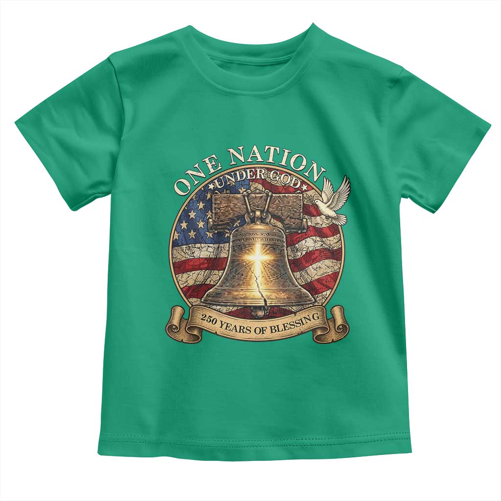 One Nation Under God 250 Years Of Blessing Toddler T Shirt Christian Cross Bald Eagle 4th of July