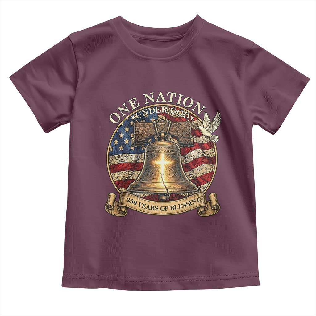 One Nation Under God 250 Years Of Blessing Toddler T Shirt Christian Cross Bald Eagle 4th of July