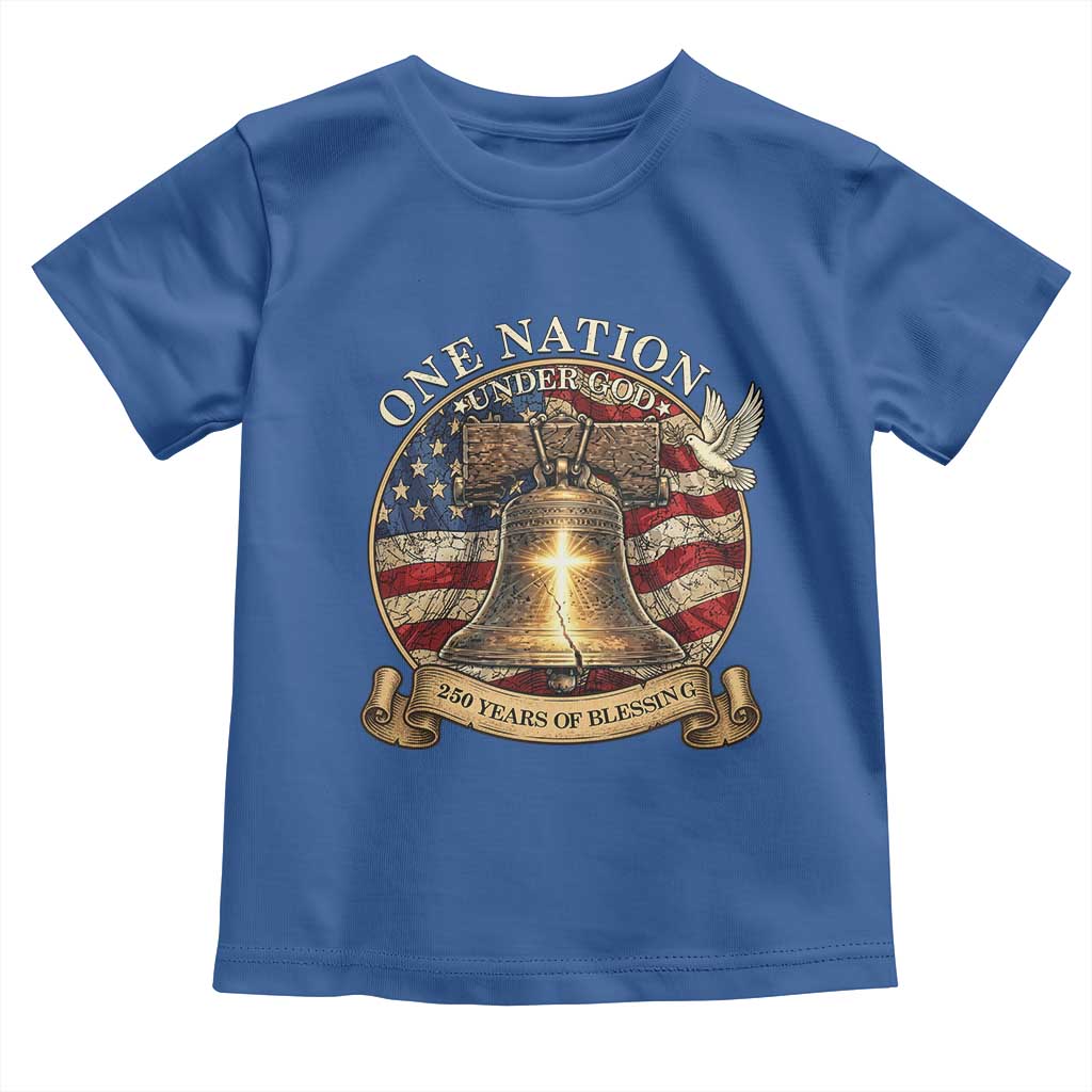 One Nation Under God 250 Years Of Blessing Toddler T Shirt Christian Cross Bald Eagle 4th of July