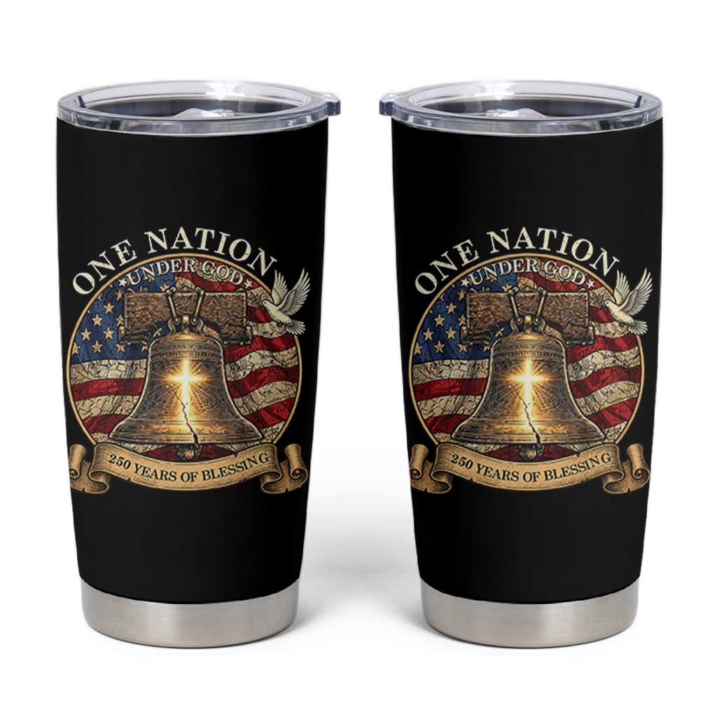 One Nation Under God 250 Years Of Blessing Tumbler Cup Christian Cross Bald Eagle 4th of July