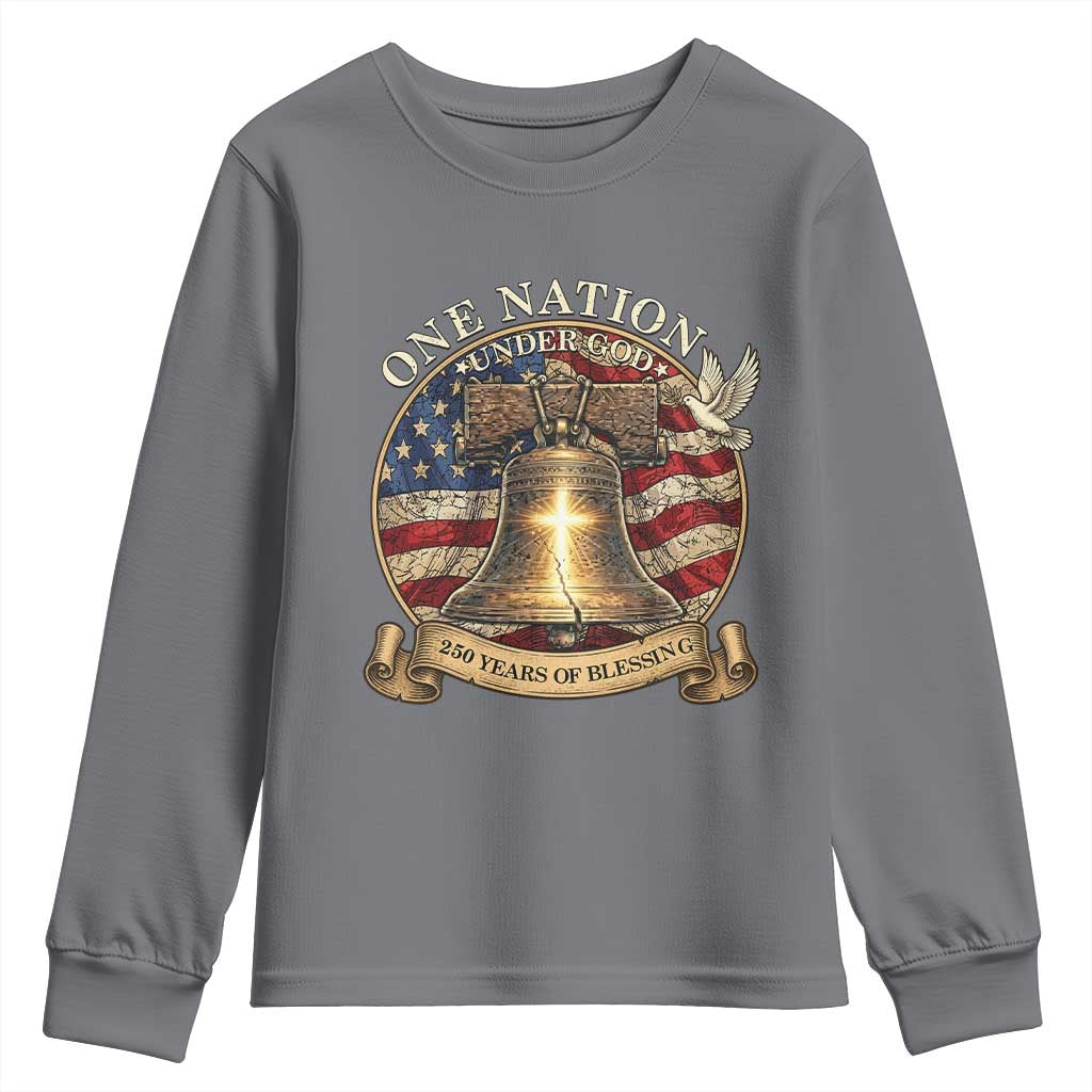 One Nation Under God 250 Years Of Blessing Youth Sweatshirt Christian Cross Bald Eagle 4th of July