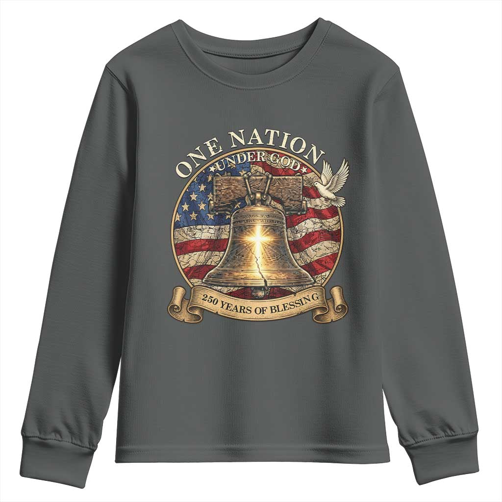 One Nation Under God 250 Years Of Blessing Youth Sweatshirt Christian Cross Bald Eagle 4th of July