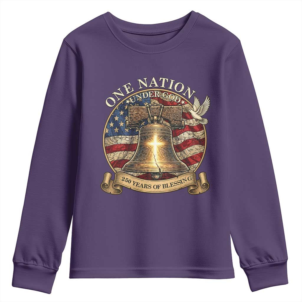 One Nation Under God 250 Years Of Blessing Youth Sweatshirt Christian Cross Bald Eagle 4th of July