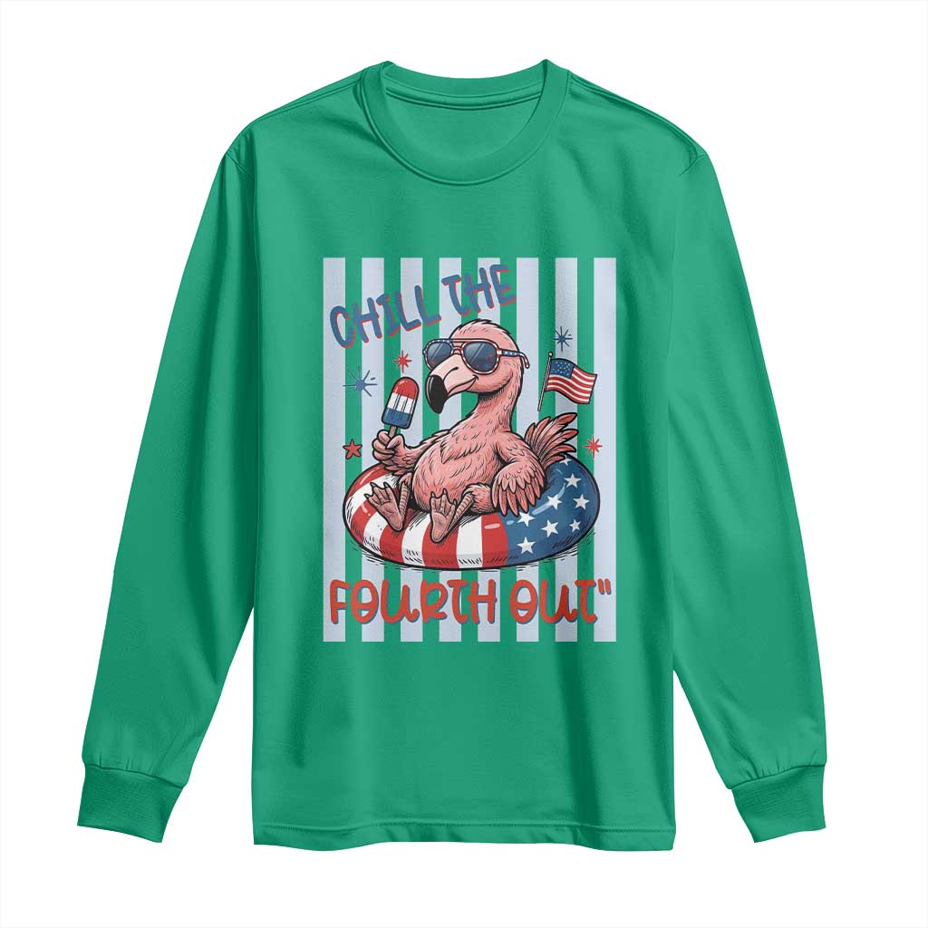 Chill The Fourth Out Long Sleeve Shirt Flamerica Flamingo 4th Of July