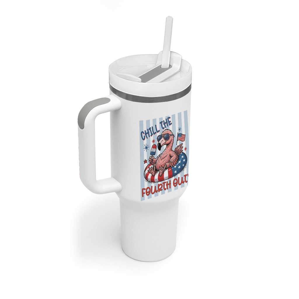 Chill The Fourth Out Tumbler With Handle Flamerica Flamingo 4th Of July