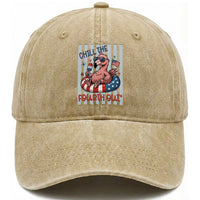Chill The Fourth Out Washed Cotton Baseball Cap Flamerica Flamingo 4th Of July