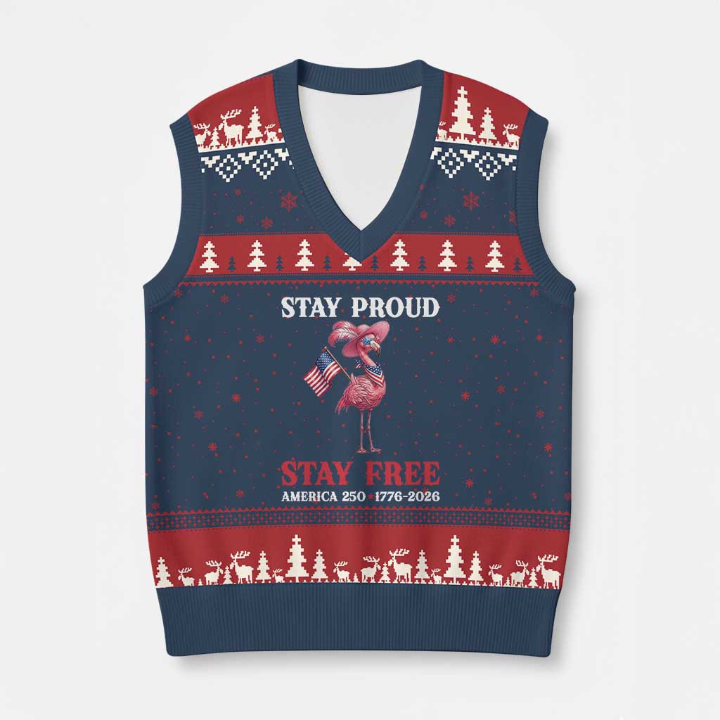 250 Years Anniversary V-Neck Knit Sweater Vest Flamingo 4Th Of July Patriotic USA Independence Flamerica